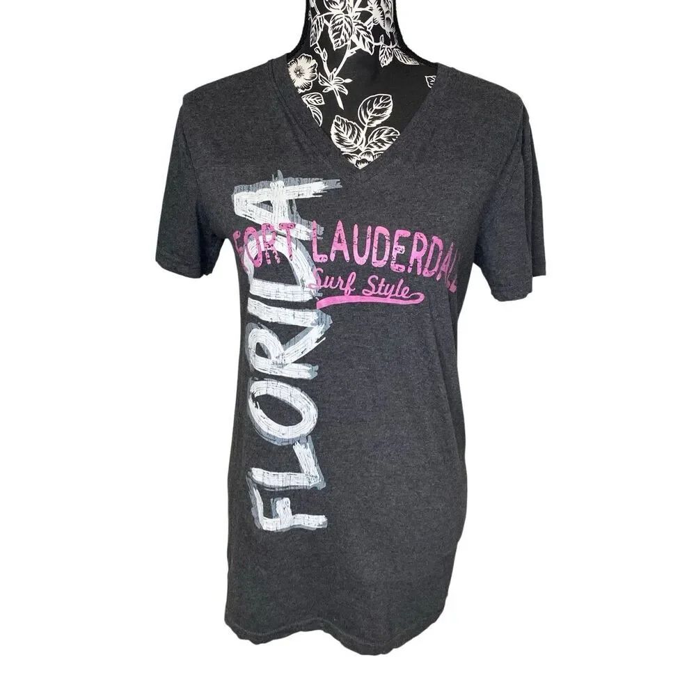 Surf Style Fort Lauderdale Surf Style Graphic V Neck T Shirt Beach Vacation Tee